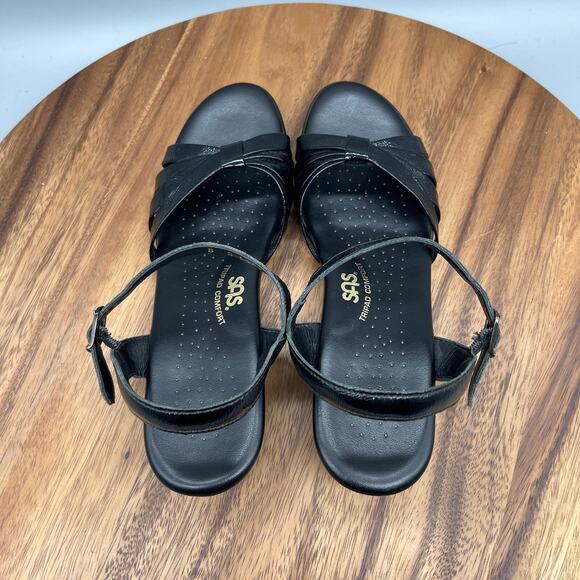 SAS Tripad Sandals Womens 8S AAA Black Patent Leather Wedge Sling Back Strappy - Picture 5 of 8